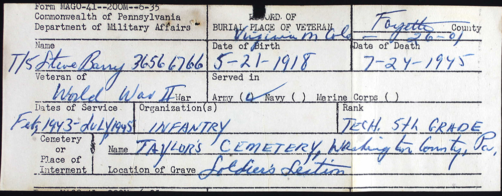 veteran burial card